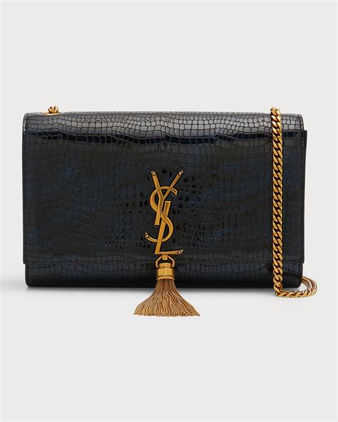 ysl kate small with tassel in embossed crocodile shiny leather|YVES SAINT LAURENT Crocodile Embossed Leather Black .